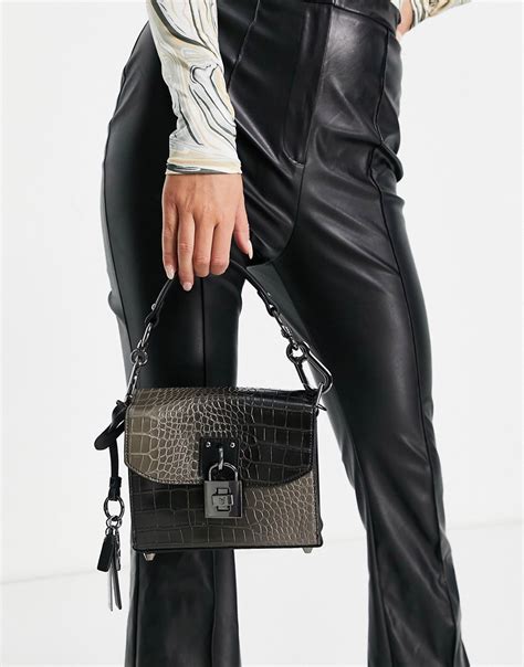 steve madden besther padlock cross-body bag in black croc dupe|steve madden crossbody bags.